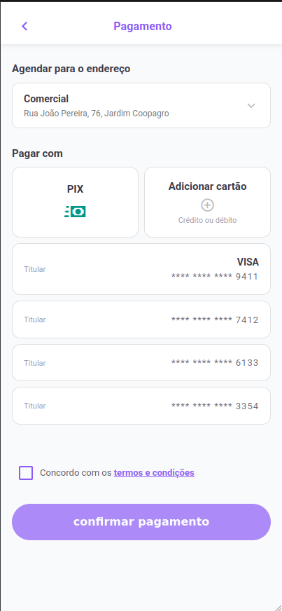 Tela de Pagamentos