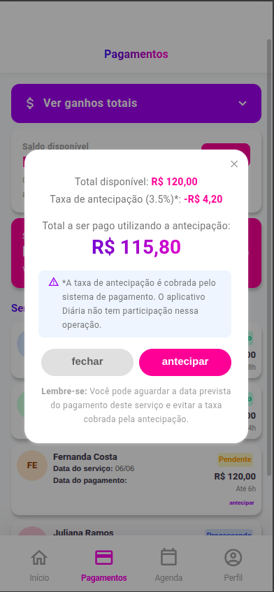 Tela de Antecipação