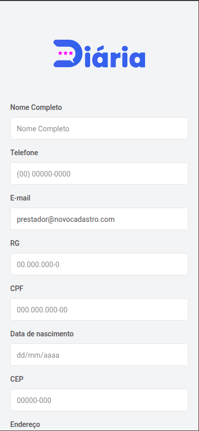 Tela de Cadastro