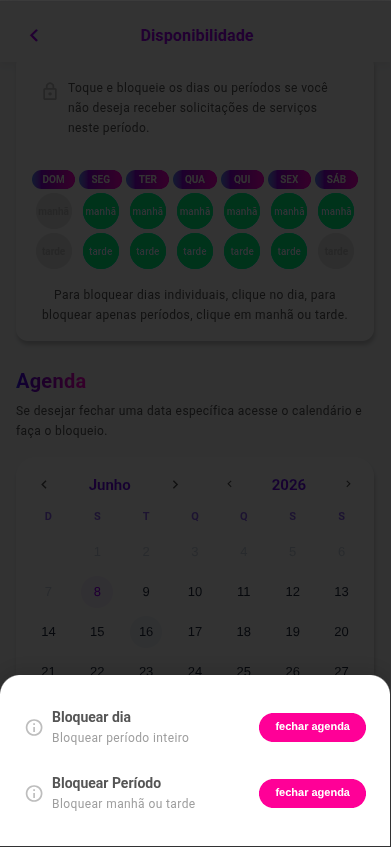 Tela de Calendário