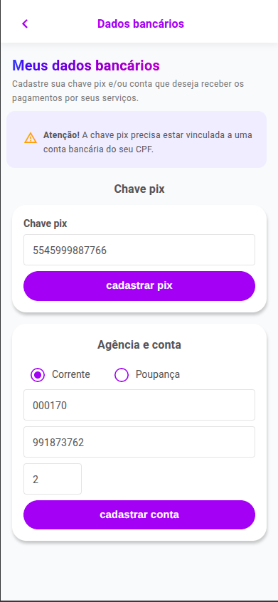 Tela de Dados Bancários