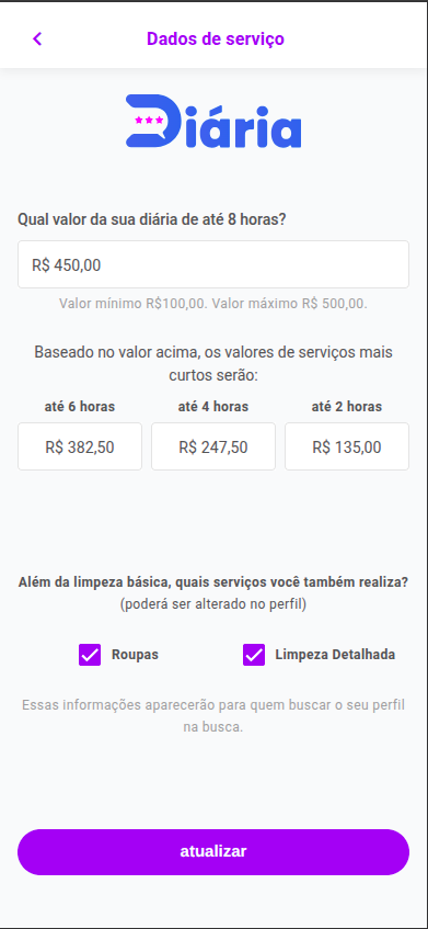 Tela de Dados de Serviço