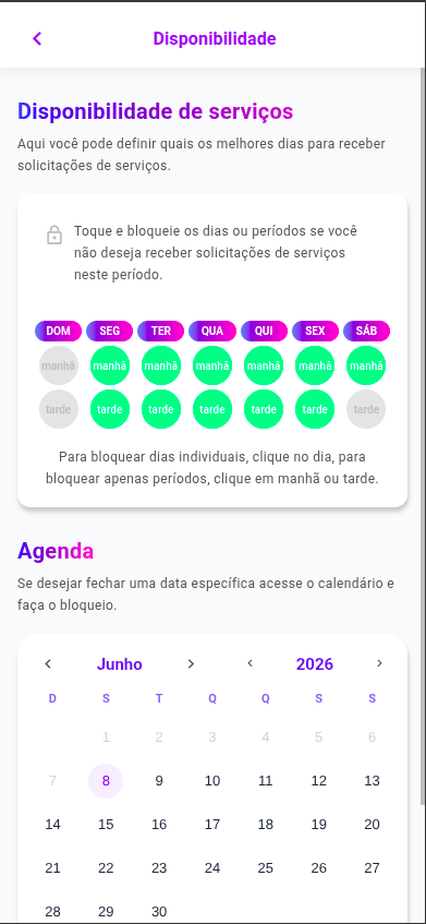 Tela de Disponibilidade