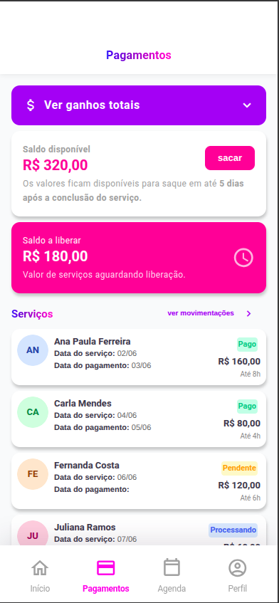 Tela de Movimentações