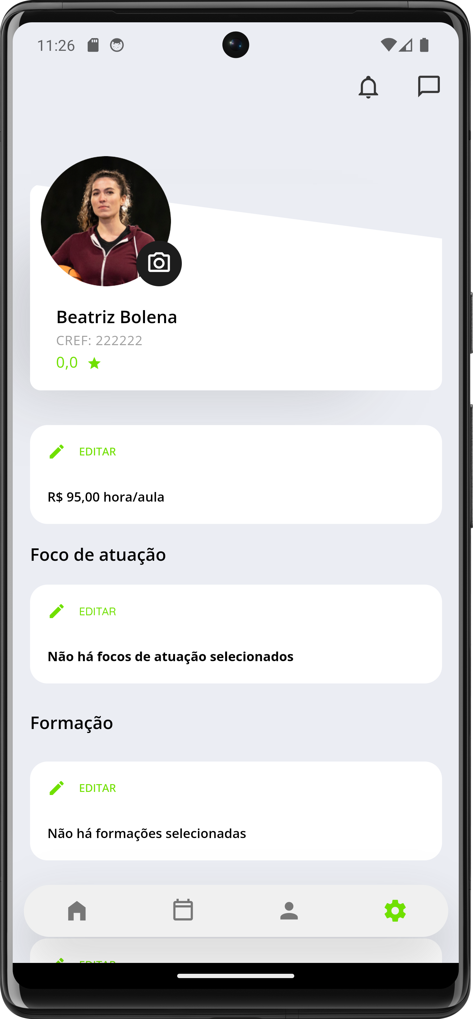 Imagem do app no celular a tela de marcar um horário com o personal