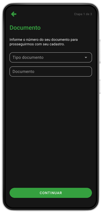 Imagens do aplicativo no celular com telas de cadastro