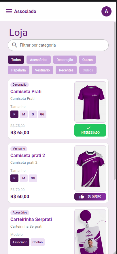Tela da loja SerPrati