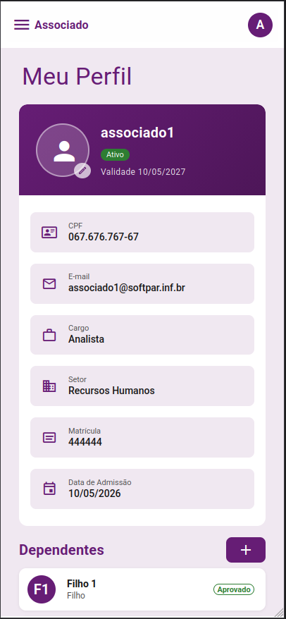 Tela de perfil do usuário
