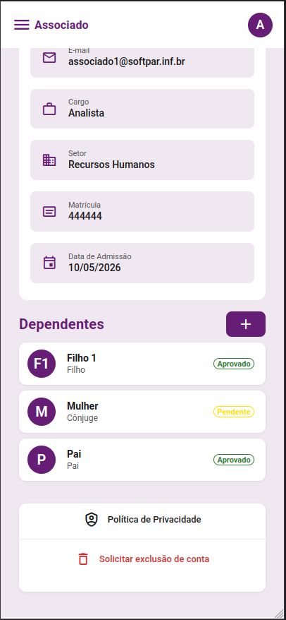 Tela de dependentes
