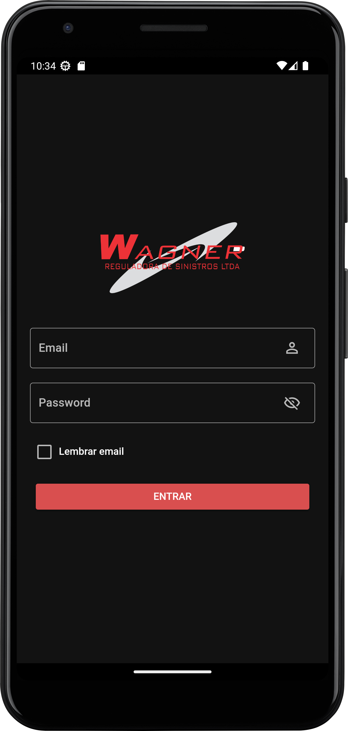 Image do app no celular com a tela de login 